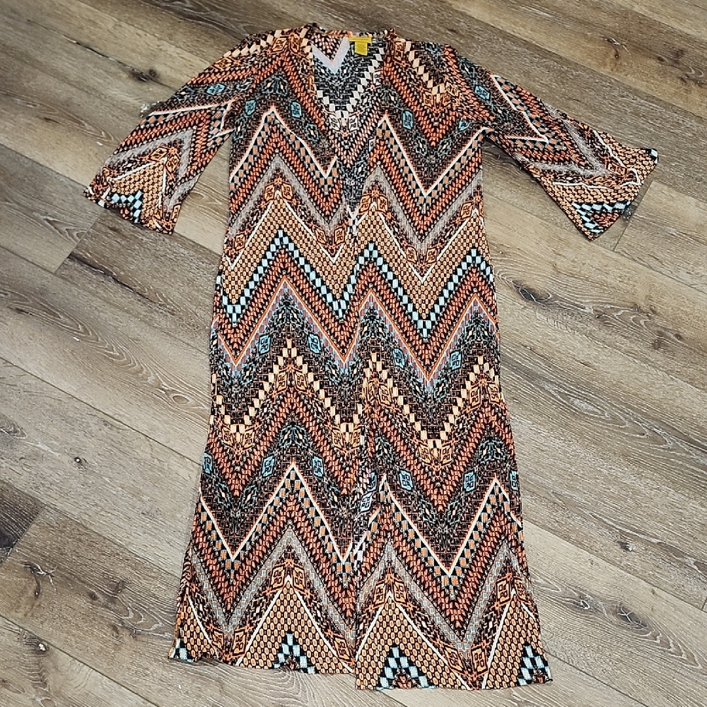 Wrangler Lightweight Open Front Multicolor Chevron Cardigan Boho Western 70s Med